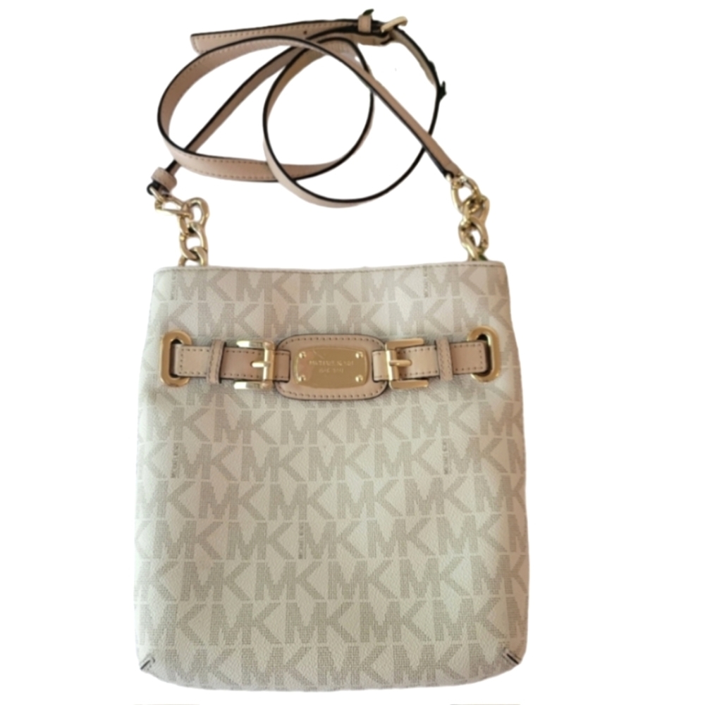 Michael Kors Messenger crossbody bag MK monogram cream/tan
